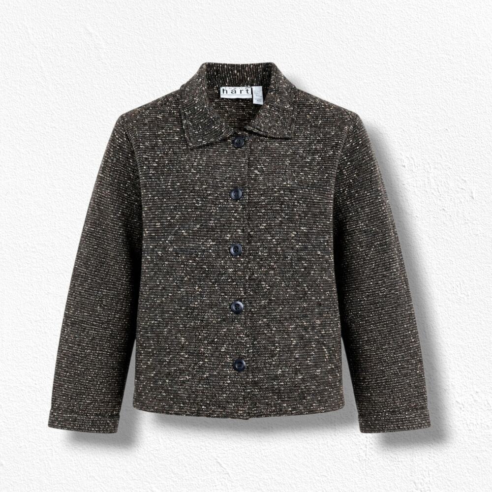 Vintage 1990s Brown Boucle Tweed Cropped Jacket Keren Hart Short Jacket Small